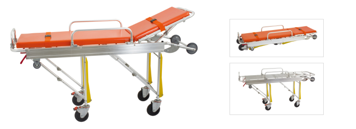 Brancard pour ambulance pliable avec matelas sur roulette